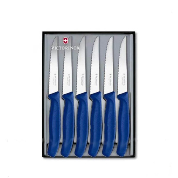 steak knife gift set SwissClassic, pointed tip, bluek