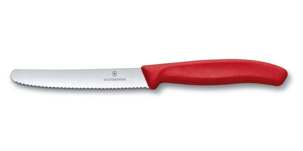 tomato knife SwissClassic, round tip, wavy, red