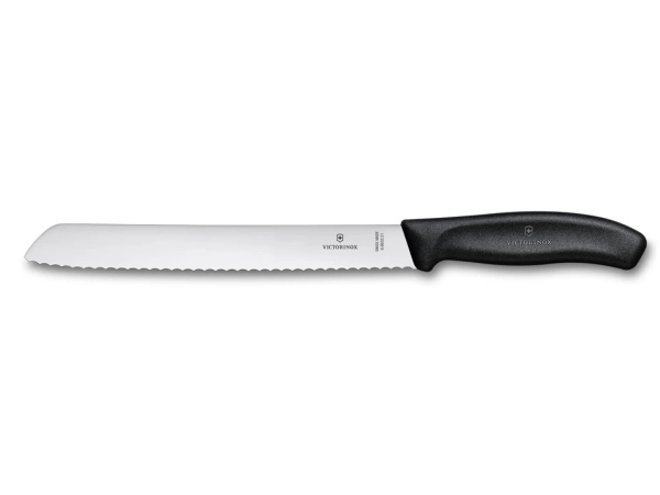 SwissClassic, bread knife, wavy edge, 21 cm, black, Blister