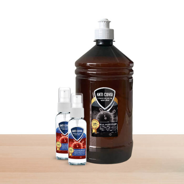 Anti-Covid set in 1l bottle and 2x 30ml in spray bottle