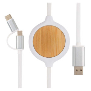 3-in-1 cable with 5W bamboo wireless charger - Reklamnepredmety