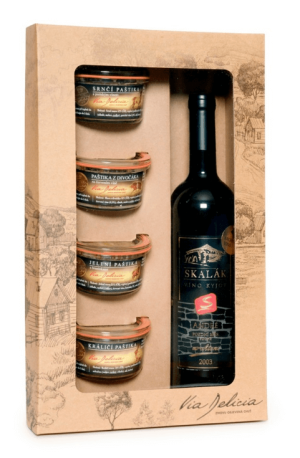 Cardboard gift box - 4 pieces of pate and wine - Reklamnepredmety