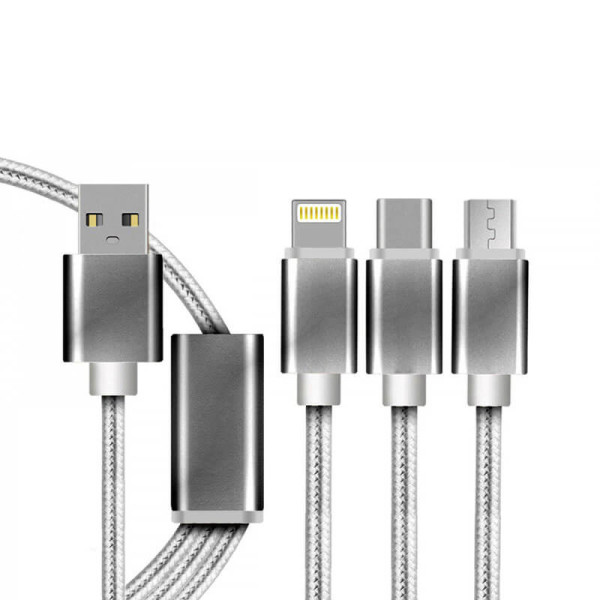 UNIVERSAL CHARGING CABLE WITH USB TYPE-C, LIGHTNING AND USB MICRO CONNECTORS