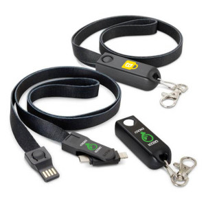 3 IN 1 POWER CABLE IN NECK STRAP (LANYARD), WITH TYPE-C, LIGHTNING AND USB MICRO - Reklamnepredmety