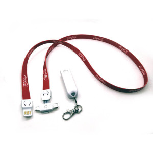 3 IN 1 POWER CABLE IN NECK STRAP (LANYARD), WITH TYPE-C, LIGHTNING AND USB MICRO - Reklamnepredmety