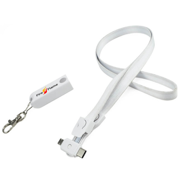 3 IN 1 POWER CABLE IN NECK STRAP (LANYARD), WITH TYPE-C, LIGHTNING AND USB MICRO