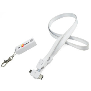 3 IN 1 POWER CABLE IN NECK STRAP (LANYARD), WITH TYPE-C, LIGHTNING AND USB MICRO - Reklamnepredmety