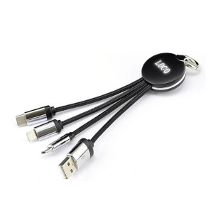 3-in-1 POWER CABLE WITH LED LOGO, USB FOR MICRO USB, LIGHTNING, USB TYPE-C - Reklamnepredmety