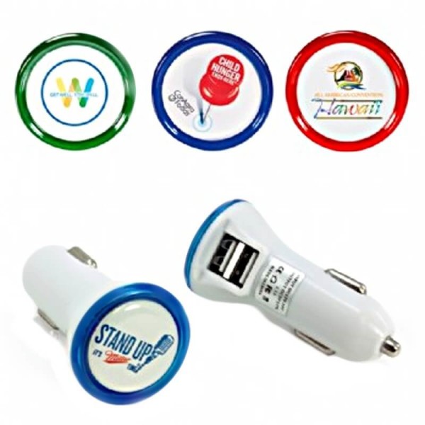 DUAL USB CAR ADAPTER (2.1 A + 1 A) WITH A ROUND LED FRAME