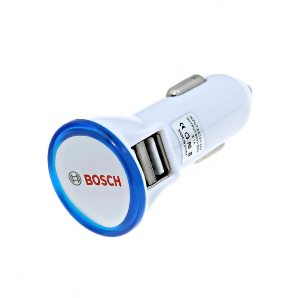 DUAL USB CAR ADAPTER (2.1 A + 1 A) WITH A ROUND LED FRAME