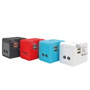 MULTIPURPOSE MAINS TRAVEL ADAPTER WITH 2 USB SOCKETS - Reklamnepredmety