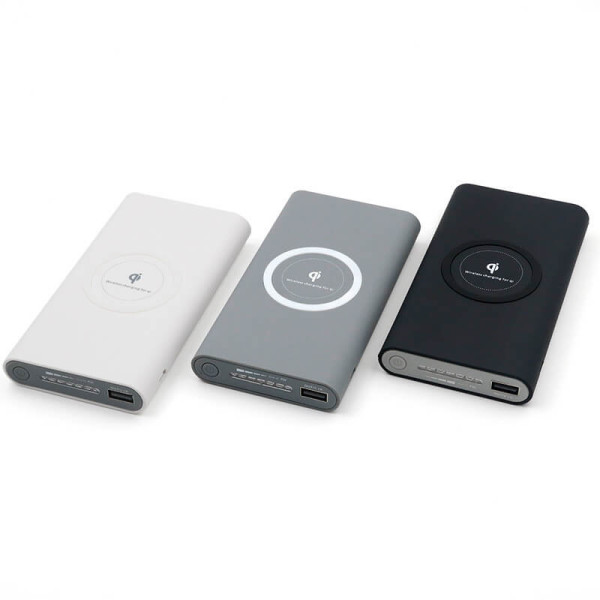 WIRELESS Qi POWER BANK WITH RUBBER COATED SURFACE, 8000/10000 mAh