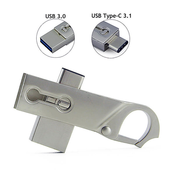 USB FLASH DRIVE CARABINER KEY RING WITH TYPE-C CONNECTOR