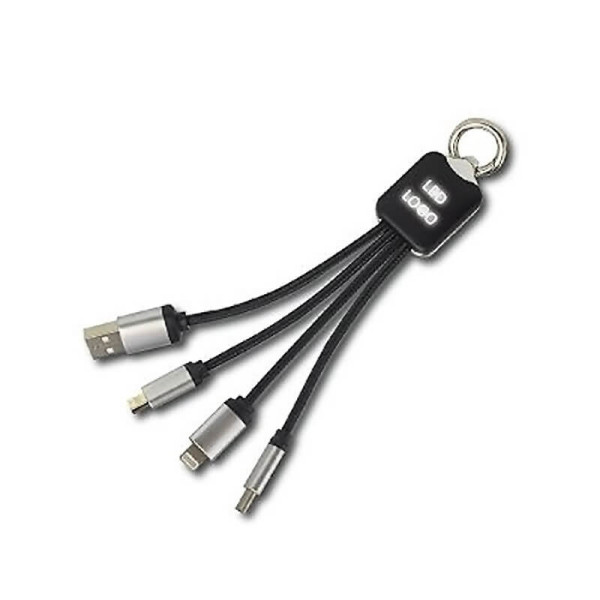 3-in-1 POWER CABLE WITH LED LOGO, USB FOR MICRO USB, LIGHTNING, USB TYPE-C