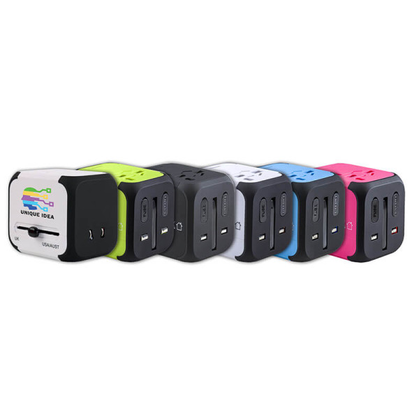 UNIVERSAL TRAVEL ADAPTERWITH 2 USB PORTS