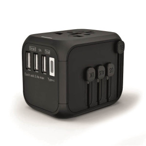 UNIVERSAL TRAVEL ADAPTER WITH 3 USB AND TYPE-C PORTS - Reklamnepredmety
