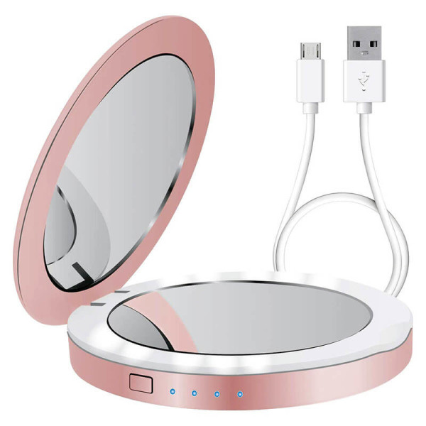 POCKET DOUBLE MIRROR WITH POWER BANK AND LED BACKLIGHTING, 3000 MAH