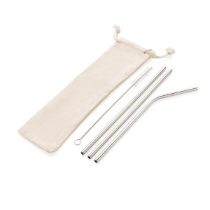 Reusable stainless steel 3 pcs straw set - Reklamnepredmety