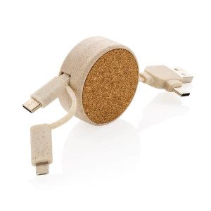 Cork and Wheat 6-in-1 retractable cable - Reklamnepredmety