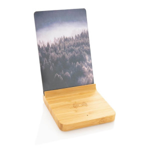 Bamboo 5W wireless charger with photo frame - Reklamnepredmety