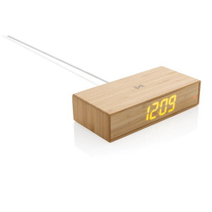 Bamboo alarm clock with 5W wireless charger - Reklamnepredmety