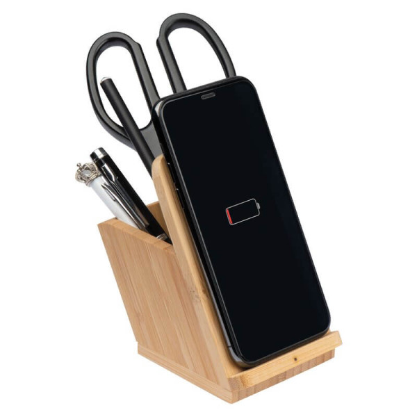 Bamboo Wireless Charger with Pen Holder