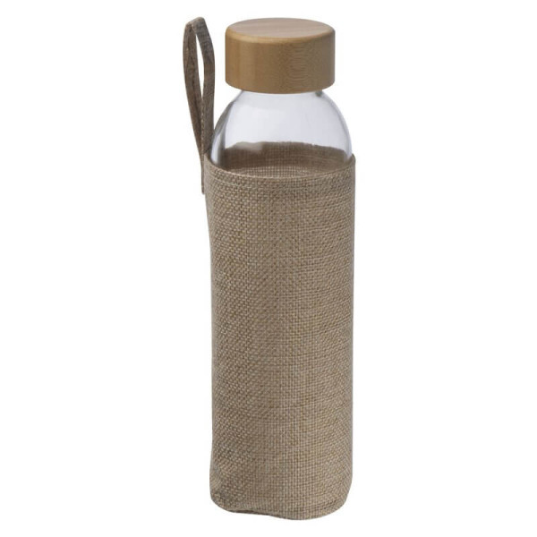 Glass Bottle with Bamboo Lid and Jute Cover