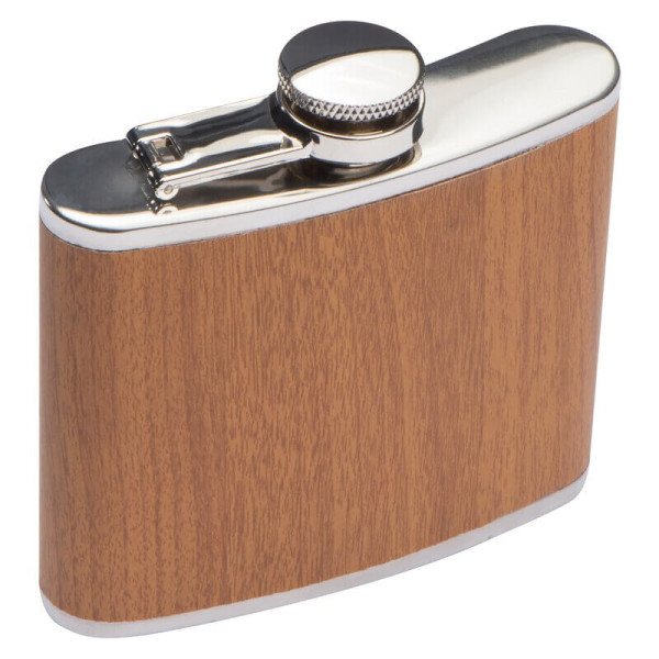 Stainless Steel Hip Flask with wooden Coating