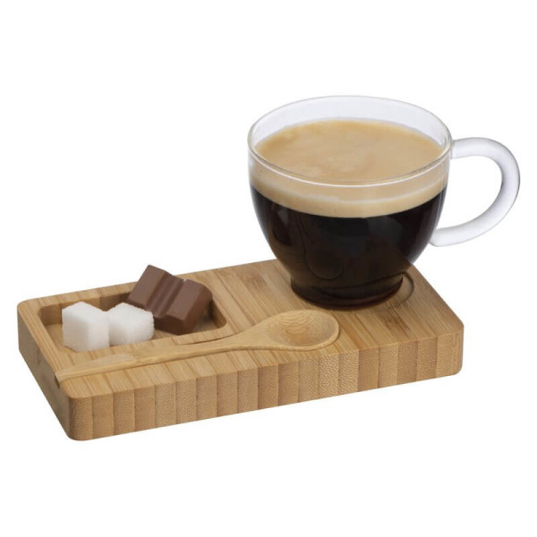 Bamboo Tray with Spoon and Glass Mug