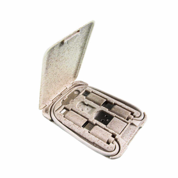 MULTI-FUNCTIONAL CABLE IN A PRACTICAL BOX WITH PHONE STAND, MADE OF WHEAT STRAW