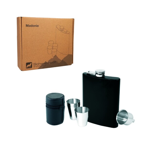 SCHWARZWOLF MADONIE bottle stainless steel black with 4 cups