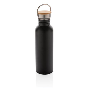 Modern stainless steel bottle with bamboo lid - Reklamnepredmety