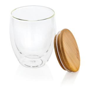 Double wall borosilicate glass with bamboo lid 250ml - Reklamnepredmety