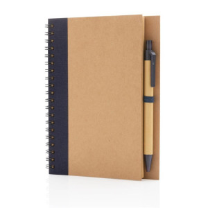 Kraft spiral notebook with pen - Reklamnepredmety