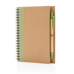 Kraft spiral notebook with pen - Reklamnepredmety