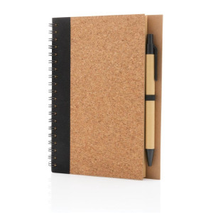 Cork spiral notebook with pen - Reklamnepredmety