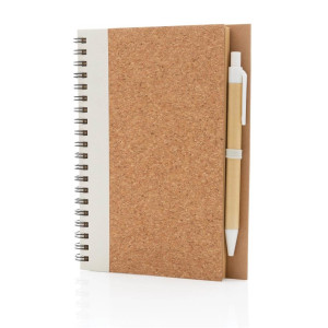 Cork spiral notebook with pen - Reklamnepredmety