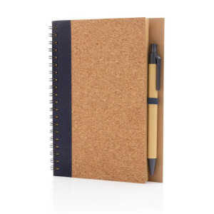 Cork spiral notebook with pen - Reklamnepredmety