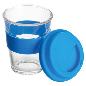 Glass mug with silicon sleeve and lid - Reklamnepredmety