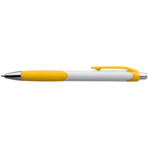 Plastic ball pen with a white shaft and rubber grip zone - Reklamnepredmety