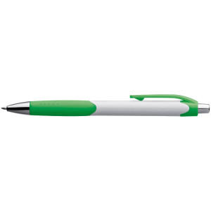 Plastic ball pen with a white shaft and rubber grip zone - Reklamnepredmety