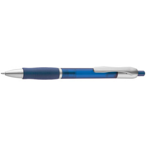 Frosted plastic ball pen with grooved rubber grip zone - Reklamnepredmety