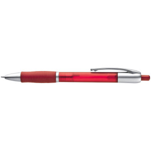 Frosted plastic ball pen with grooved rubber grip zone - Reklamnepredmety
