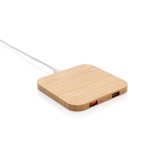 FSC® certified bamboo 5W wireless charger with USB - Reklamnepredmety