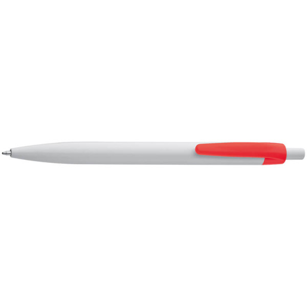 White plastic ball pen with coloured clip