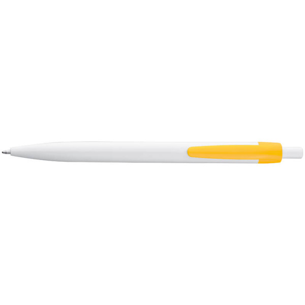 White plastic ball pen with coloured clip