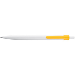 White plastic ball pen with coloured clip - Reklamnepredmety