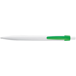 White plastic ball pen with coloured clip - Reklamnepredmety