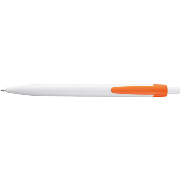 White plastic ball pen with coloured clip