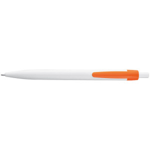 White plastic ball pen with coloured clip - Reklamnepredmety